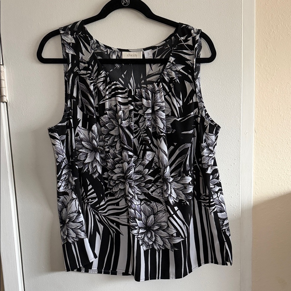 Chico's Monochrome Floral Sleeveless Blouse